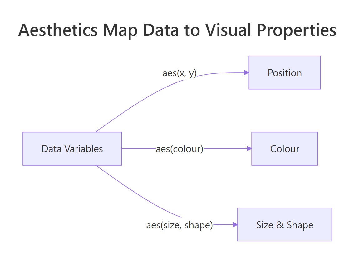 Aesthetics map data variables to visual properties